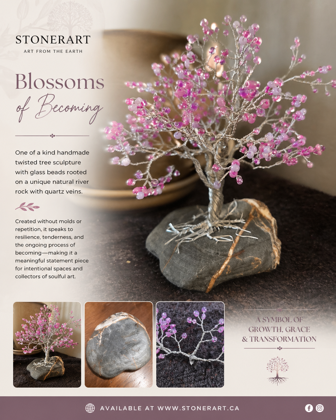 Blossoms of becoming - Handwrapped wire tree sculpture