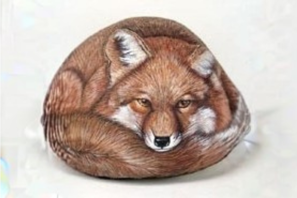 Fox -Silent Watcher – Hand-Painted Garden Rock -SOLD - Image 2
