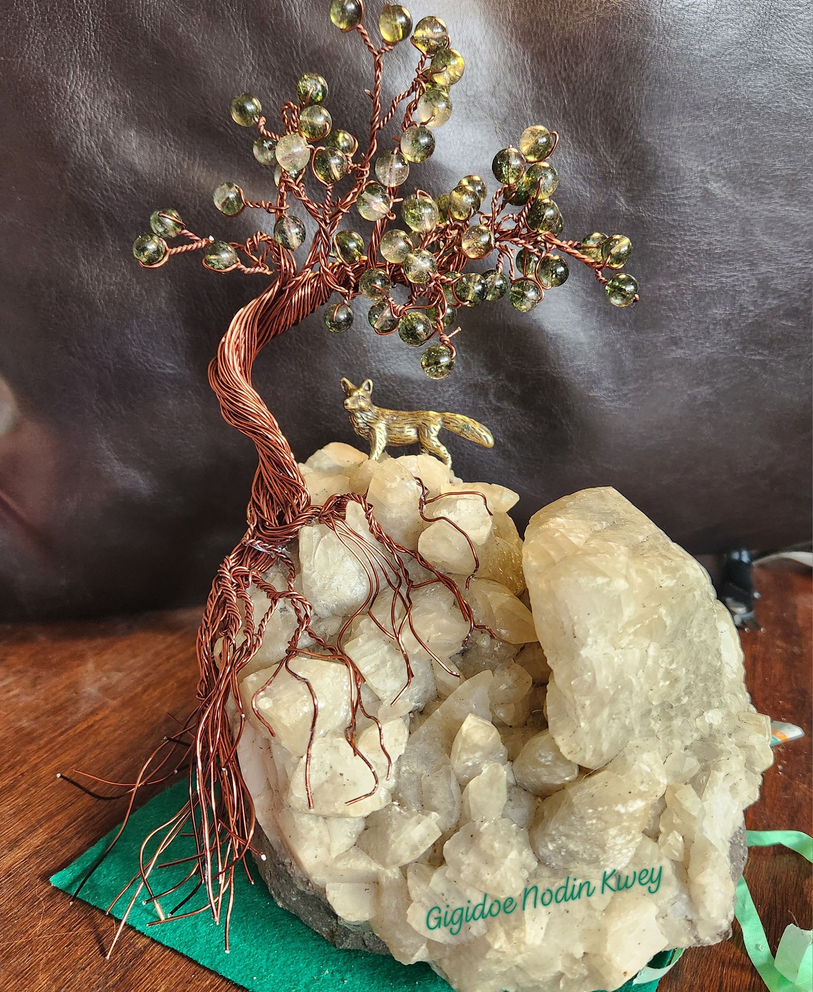 A hand-formed copper tree rooted in quartz, with Czech glass and a brass fox. Where Fox Stands Listening honours awareness, patience, and the wisdom found in stillness and attention.