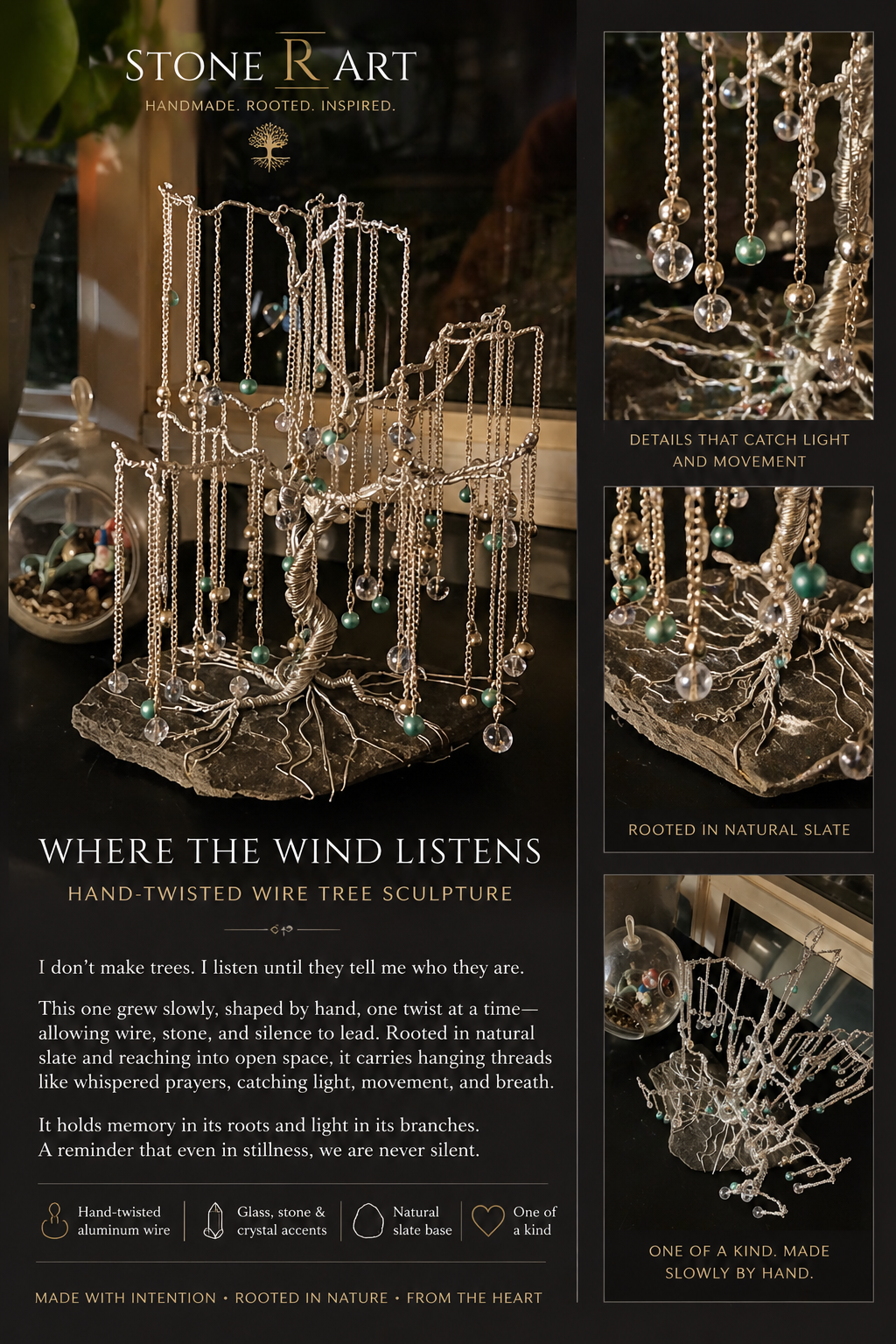 Where the Wind Listens - Handwrapped wire tree sculpture