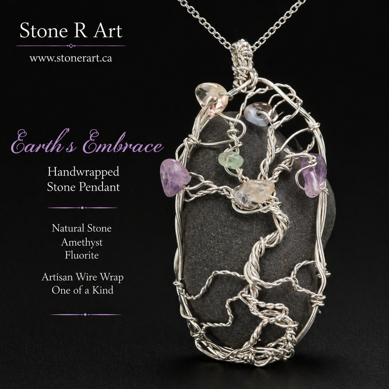 Earth’s Embrace – Handwrapped Stone Pendant